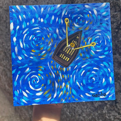 Homem no pequeno bote